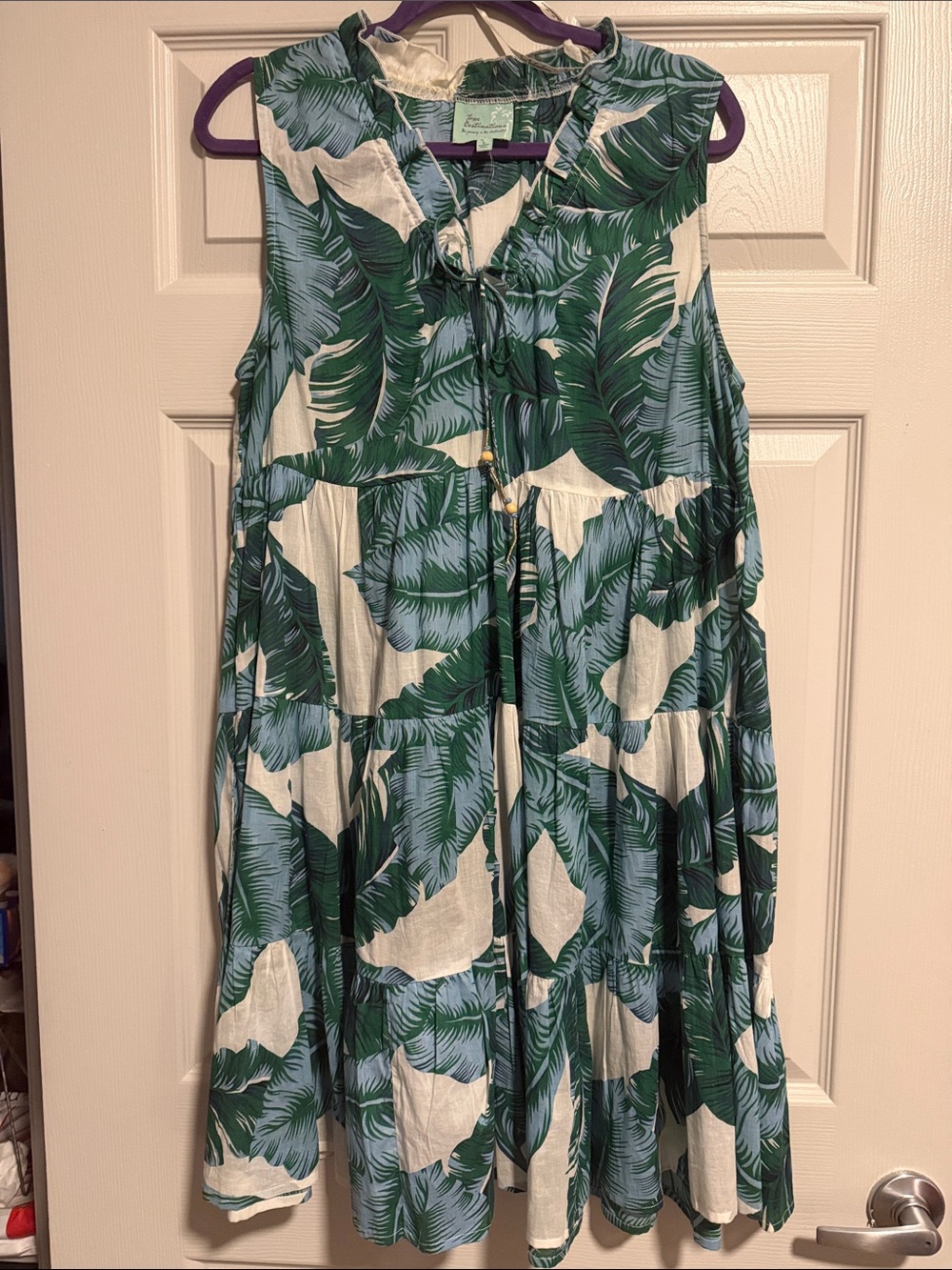 Sleeveless Green Tropical Print Mini Dress